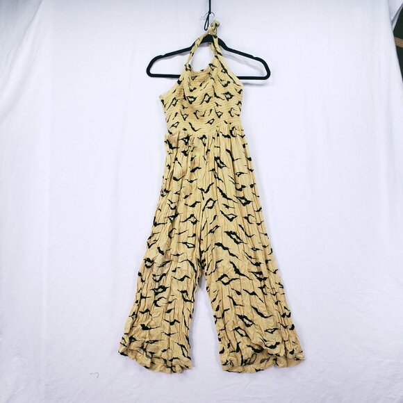 Urban Outfitters Yellow Pattern Y2K Halter Neckline Wide Leg Jumpsuit Size M - Picture 1 of 14